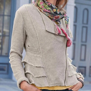 Sundance Joy Grey Ruffle Jacket Small